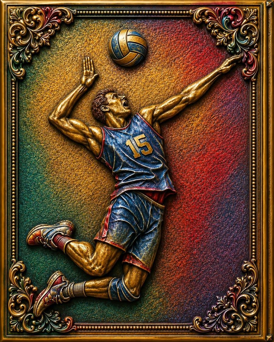Volleyball tournament 3D relief award plaque